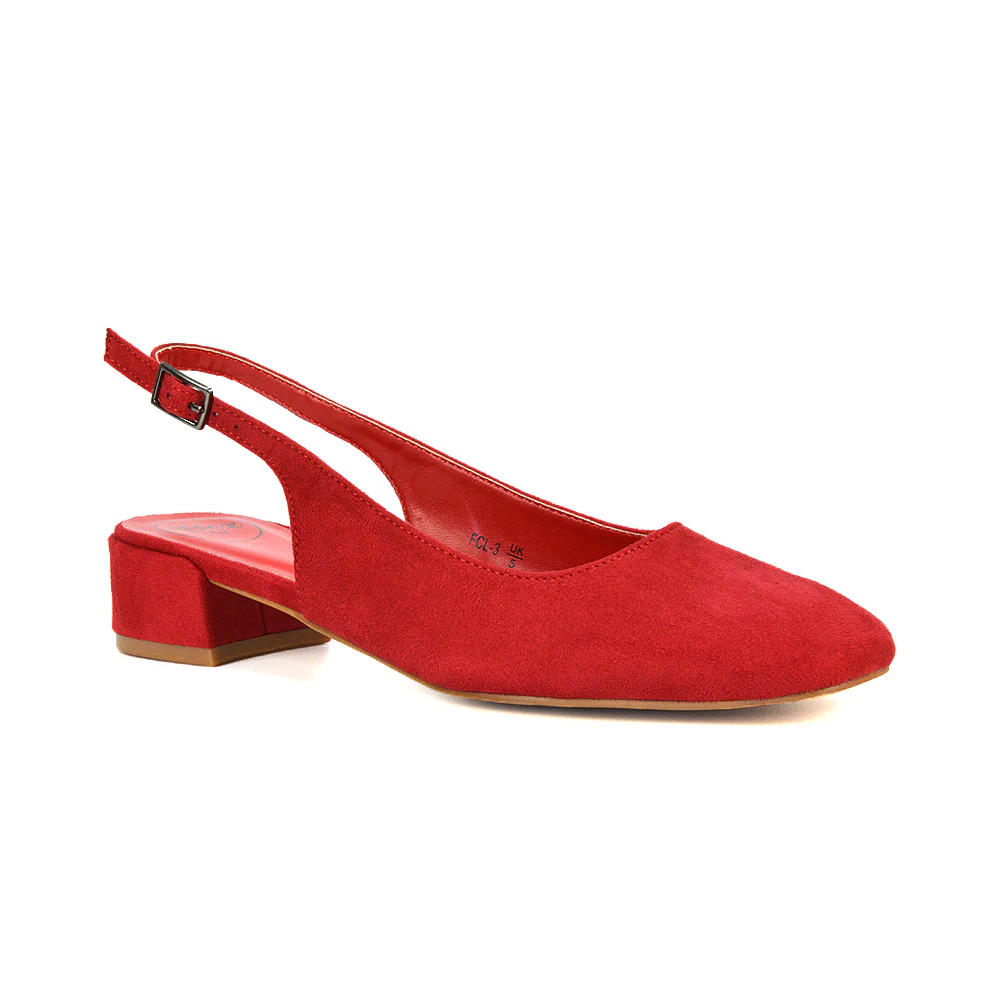 Luna Slingback Closed Square Toe Low Block Heel Shoes in White Synthetic Leather - Image 11