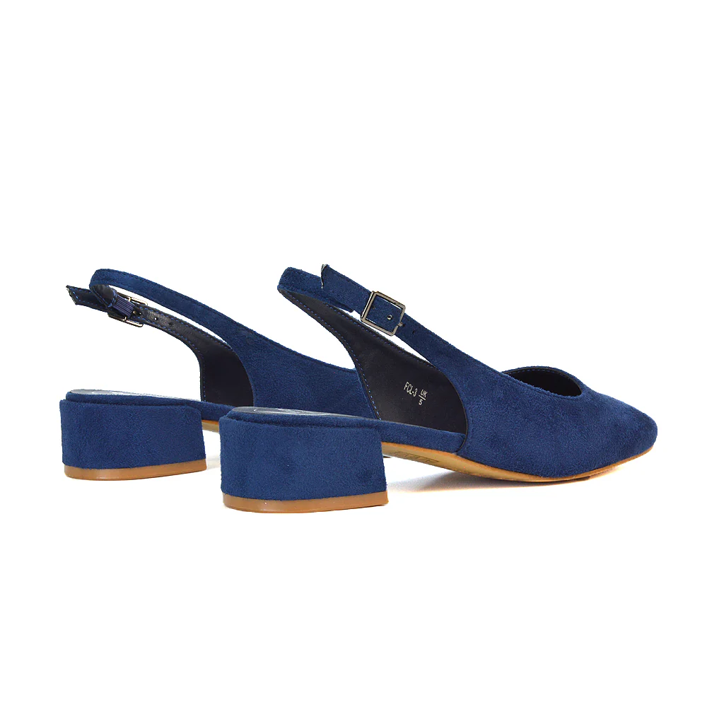 Luna Slingback Closed Square Toe Low Block Heel Shoes in White Synthetic Leather - Image 14