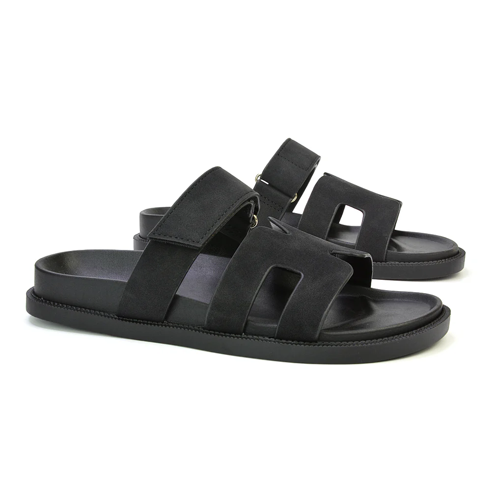 Lydia Cut Out Adjustable Strap Summer Flat Sandal Sliders in Beige - Image 120
