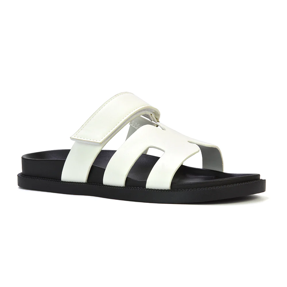 Lydia Cut Out Adjustable Strap Summer Flat Sandal Holiday Sliders in Black - Image 28