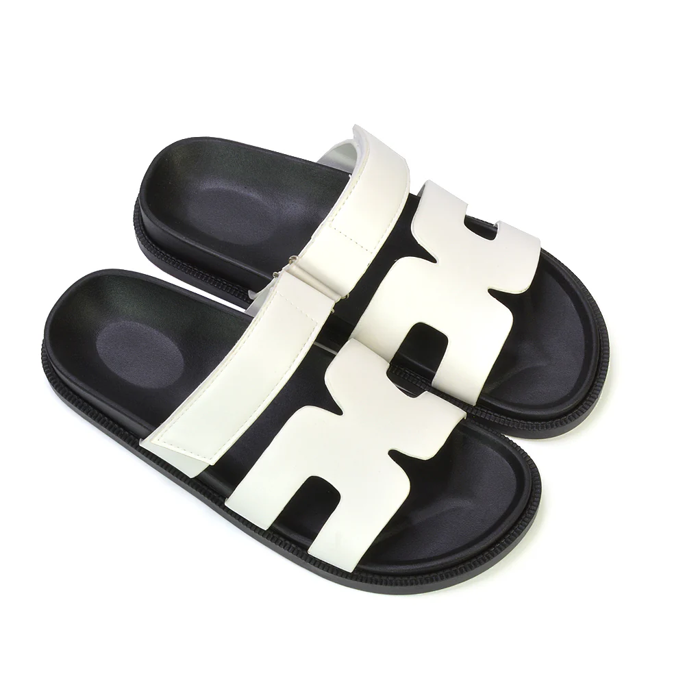 Lydia Cut Out Adjustable Strap Summer Flat Sandal Holiday Sliders in Black - Image 30
