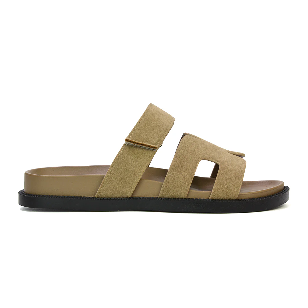 Lydia Cut Out Adjustable Strap Summer Flat Sandal Holiday Sliders in Black - Image 37