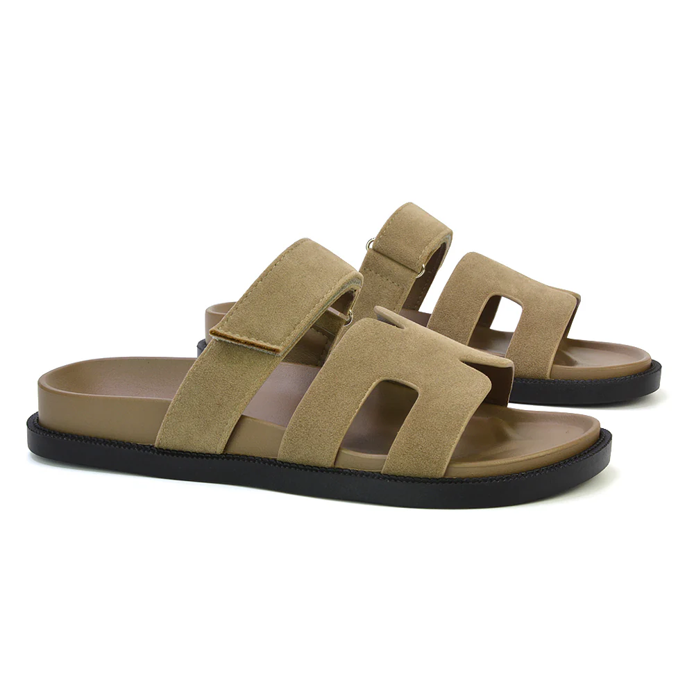 Lydia Cut Out Adjustable Strap Summer Flat Sandal Holiday Sliders in Black - Image 46