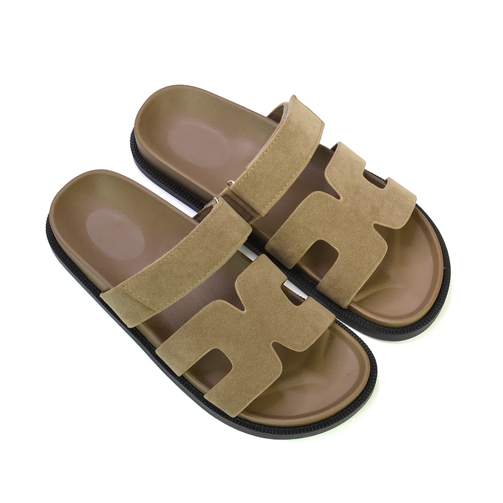 Lydia Cut Out Adjustable Strap Summer Flat Sandal Holiday Sliders in Black - Image 60