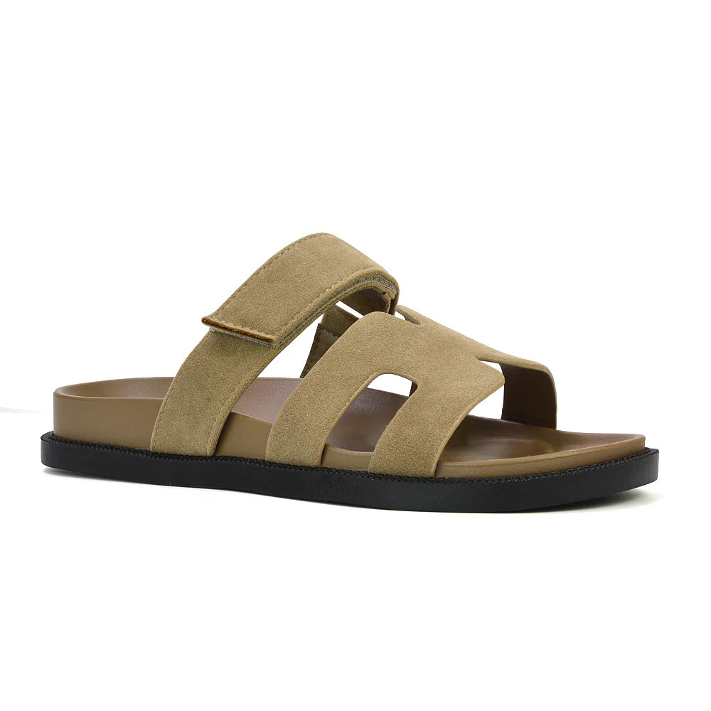 Lydia Cut Out Adjustable Strap Summer Flat Sandal Holiday Sliders in Black - Image 63