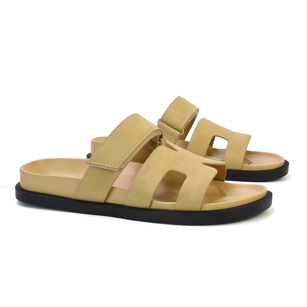 Lydia Cut Out Adjustable Strap Summer Flat Sandal Holiday Sliders in Black - Image 76