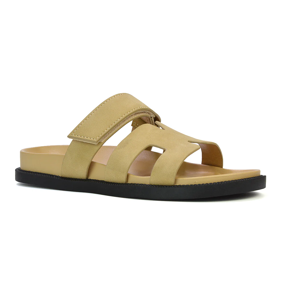 Lydia Cut Out Adjustable Strap Summer Flat Sandal Holiday Sliders in Black - Image 83