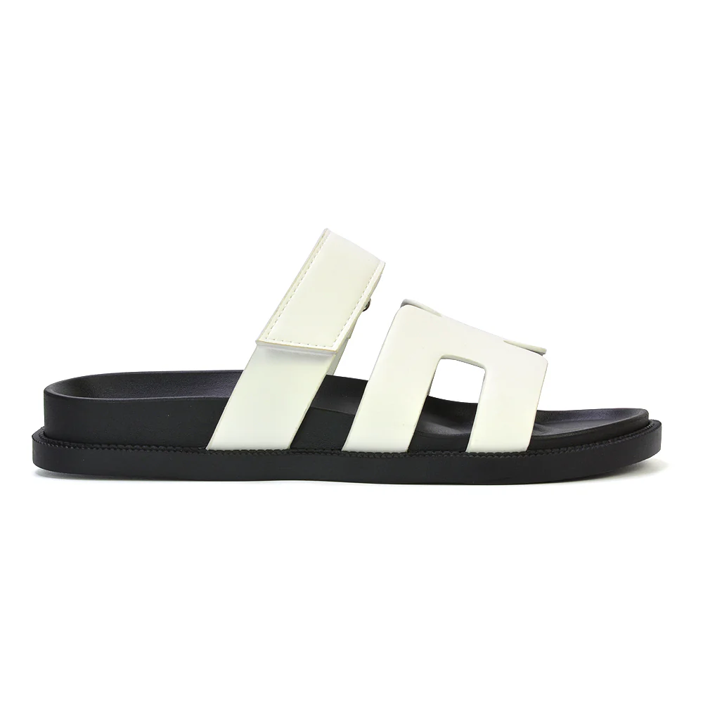 Lydia Cut Out Adjustable Strap Summer Flat Sandal Sliders in White - Image 23
