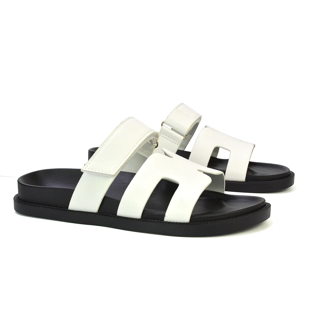 Lydia Cut Out Adjustable Strap Summer Flat Sandal Sliders in White - Image 25