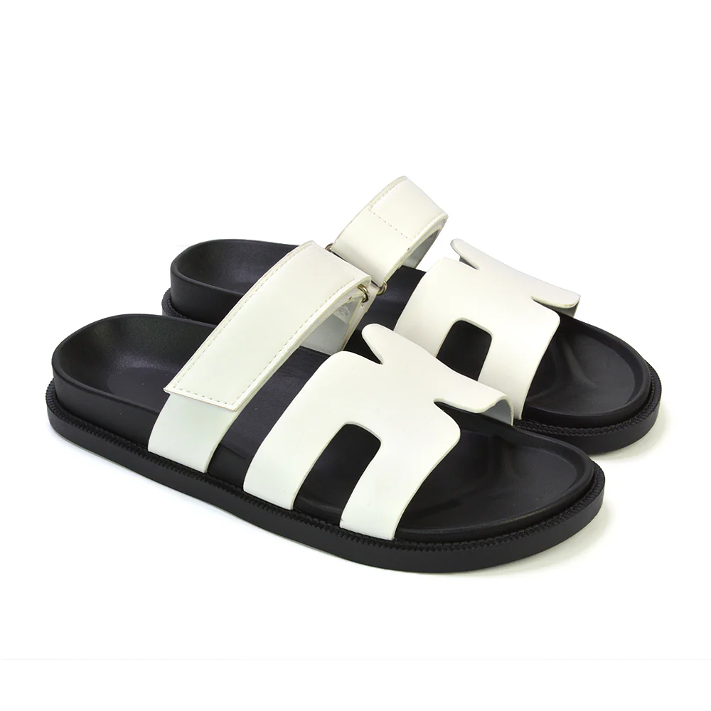 Lydia Cut Out Adjustable Strap Summer Flat Sandal Sliders in White - Image 31