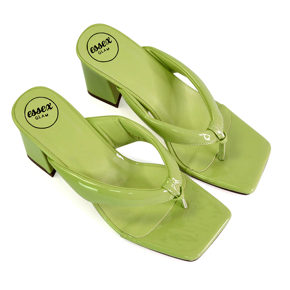 Lylia Square Toe Toe Post Thong Mid Block Heel Sandal Mules in Green - Image 27
