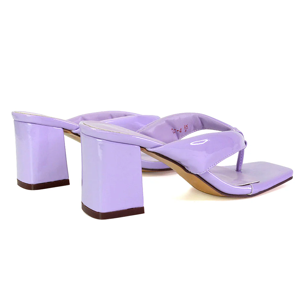 Lylia Square Toe Toe Post Thong Mid Block Heel Sandal Mules in Green - Image 80