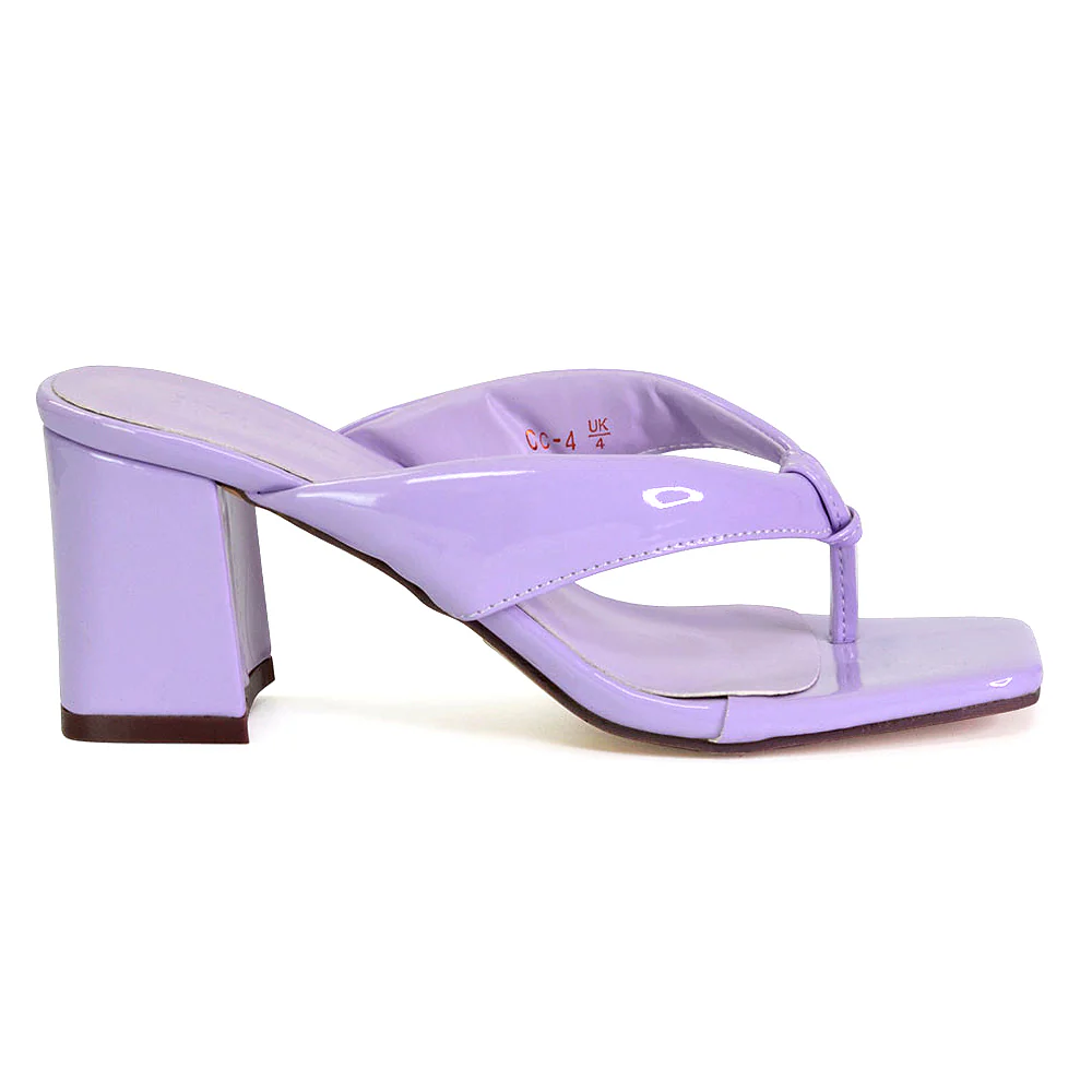 Lylia Square Toe Toe Post Thong Mid Block Heel Sandal Mules in Green - Image 83