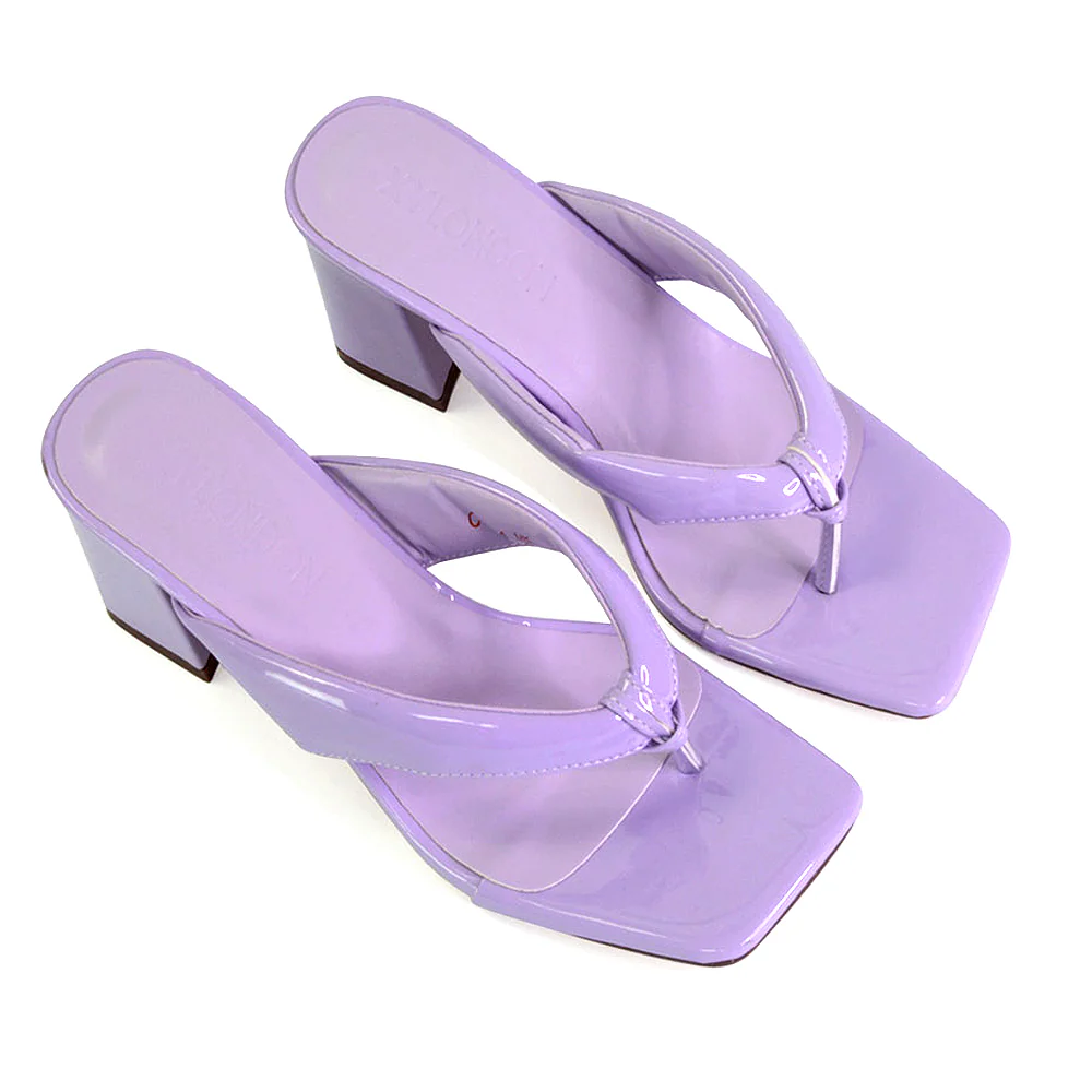 Lylia Square Toe Toe Post Thong Mid Block Heel Sandal Mules in Green - Image 92