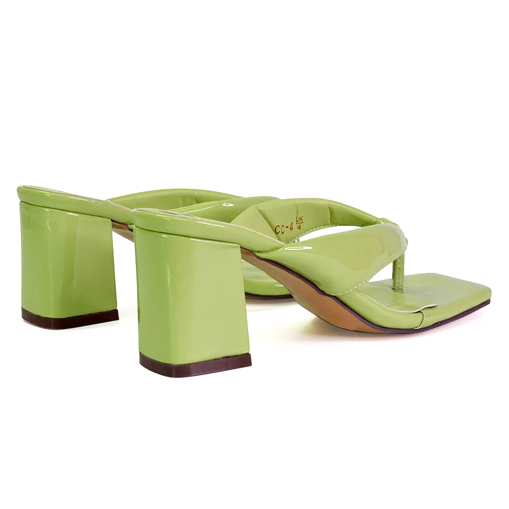 Lylia Square Toe Toe Post Thong Mid Block Heel Sandal Mules in Lilac - Image 35