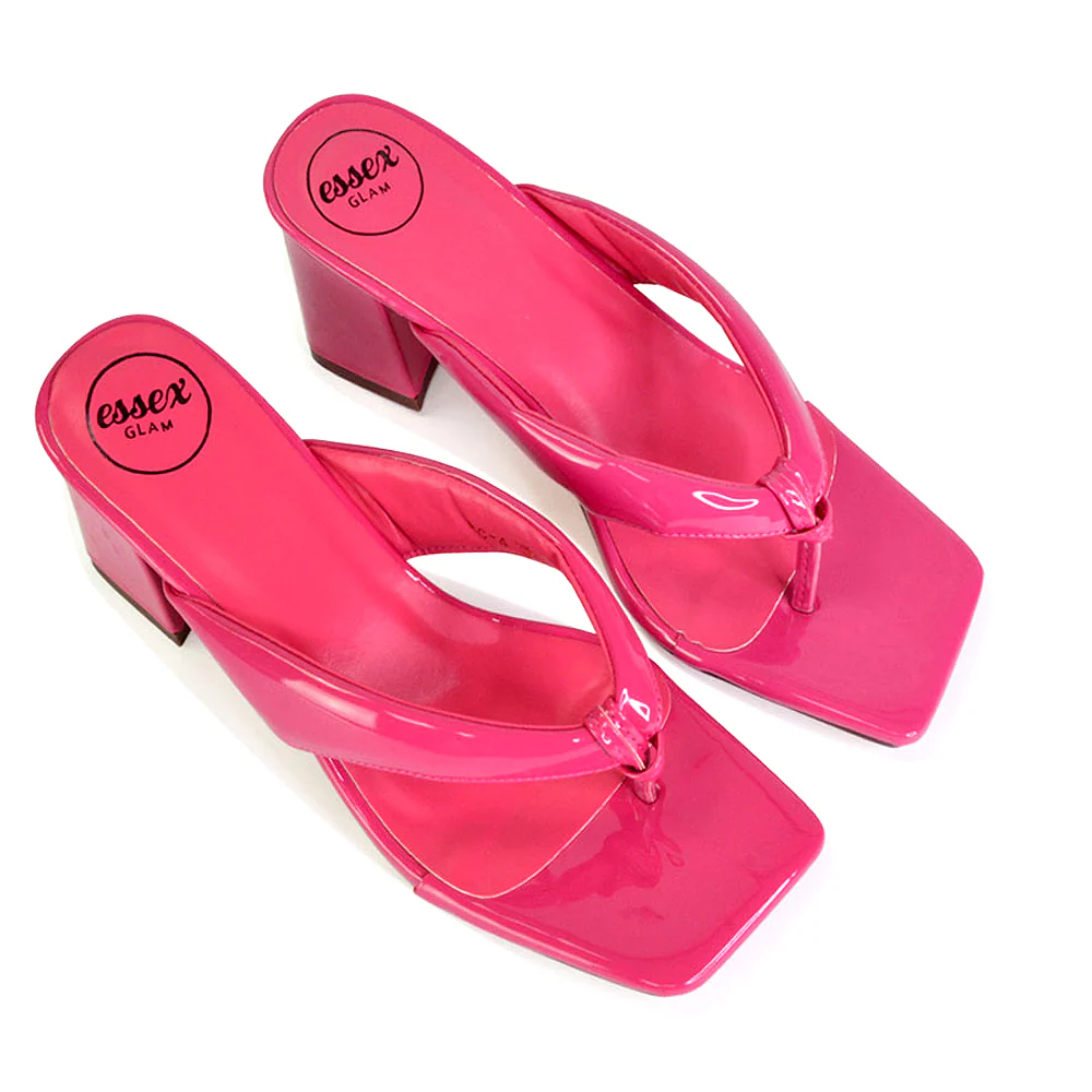 Lylia Square Toe Toe Post Thong Mid Block Heel Sandal Mules in Lilac - Image 37