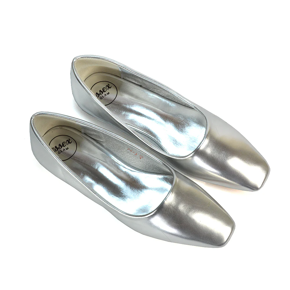 Maci Square Toe Slip on Flat Heel Ballerina Pumps in Silver Metallic - Image 6