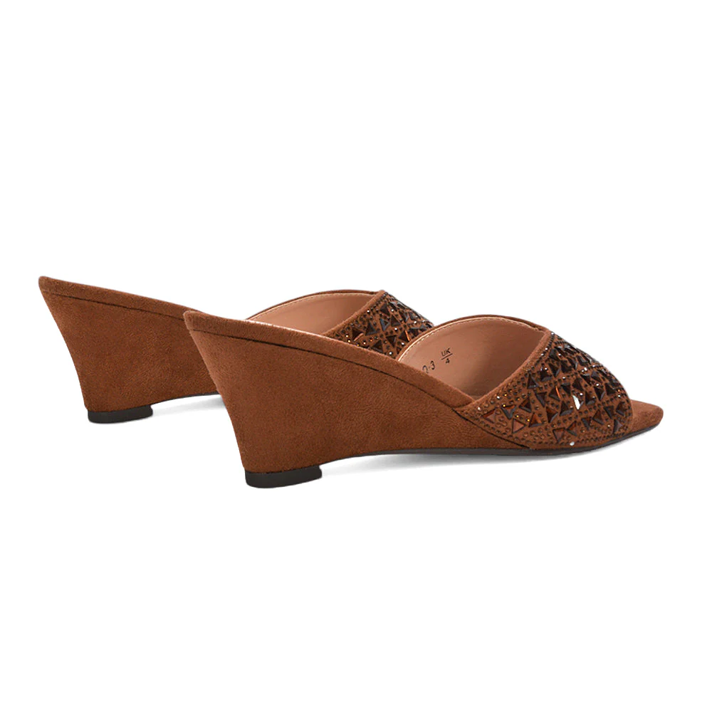 Maddi Square Toe Diamante Jewel Wedge Heel Sandal Mules in Navy - Image 30