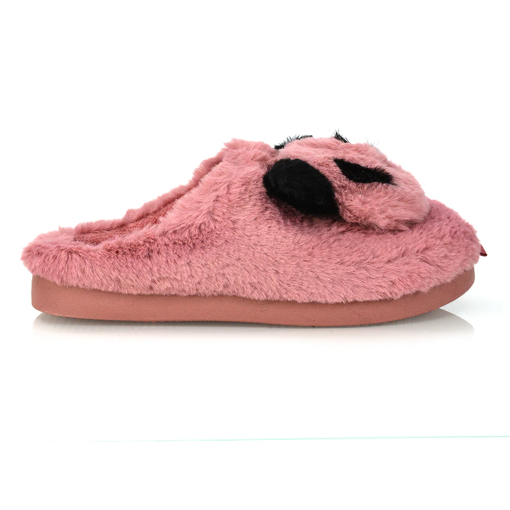 Maddie Fluffy Faux Fur Closed Toe Slip on Flat Panda Slipper Slides in Black - Image 20
