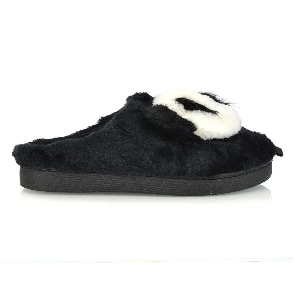 Maddie Fluffy Faux Fur Closed Toe Slip on Flat Panda Slipper Slides in Pink - Image 29