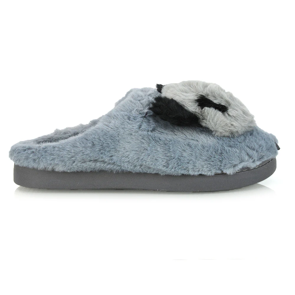 Maddie Fluffy Faux Fur Closed Toe Slip on Flat Panda Slipper Slides in Pink - Image 4