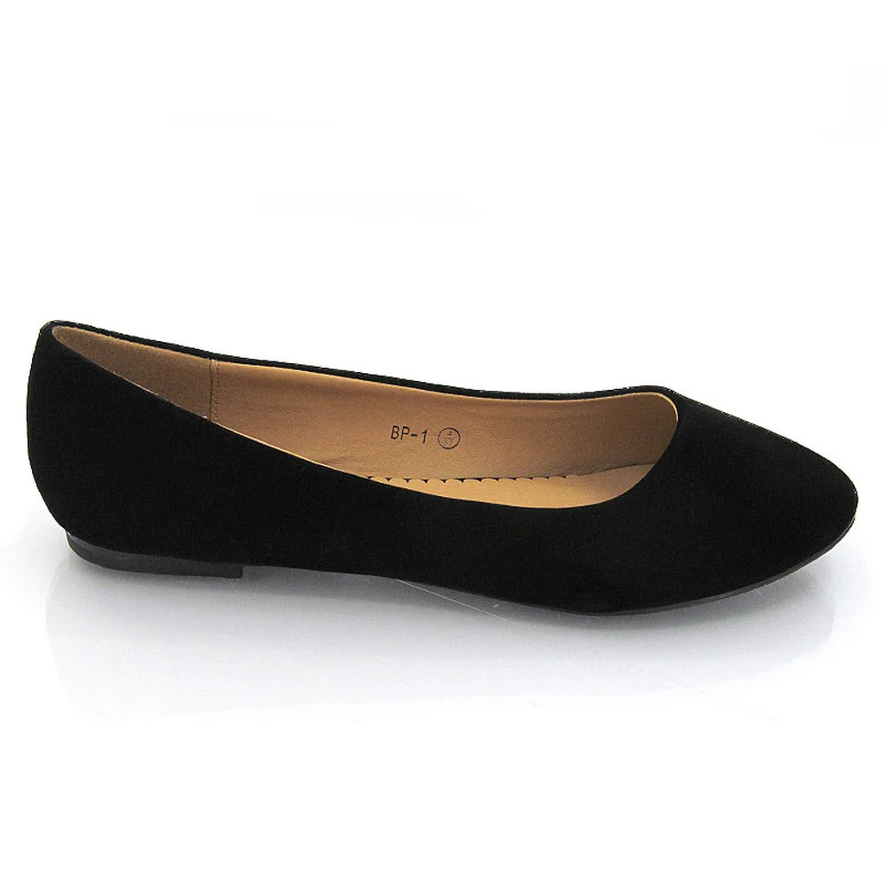 MALEFICENT FLAT BLOCK HIGH HEELED SLIP ON BALLERINA PUMP SHOES IN BLACK FAUX SUEDE - Image 2