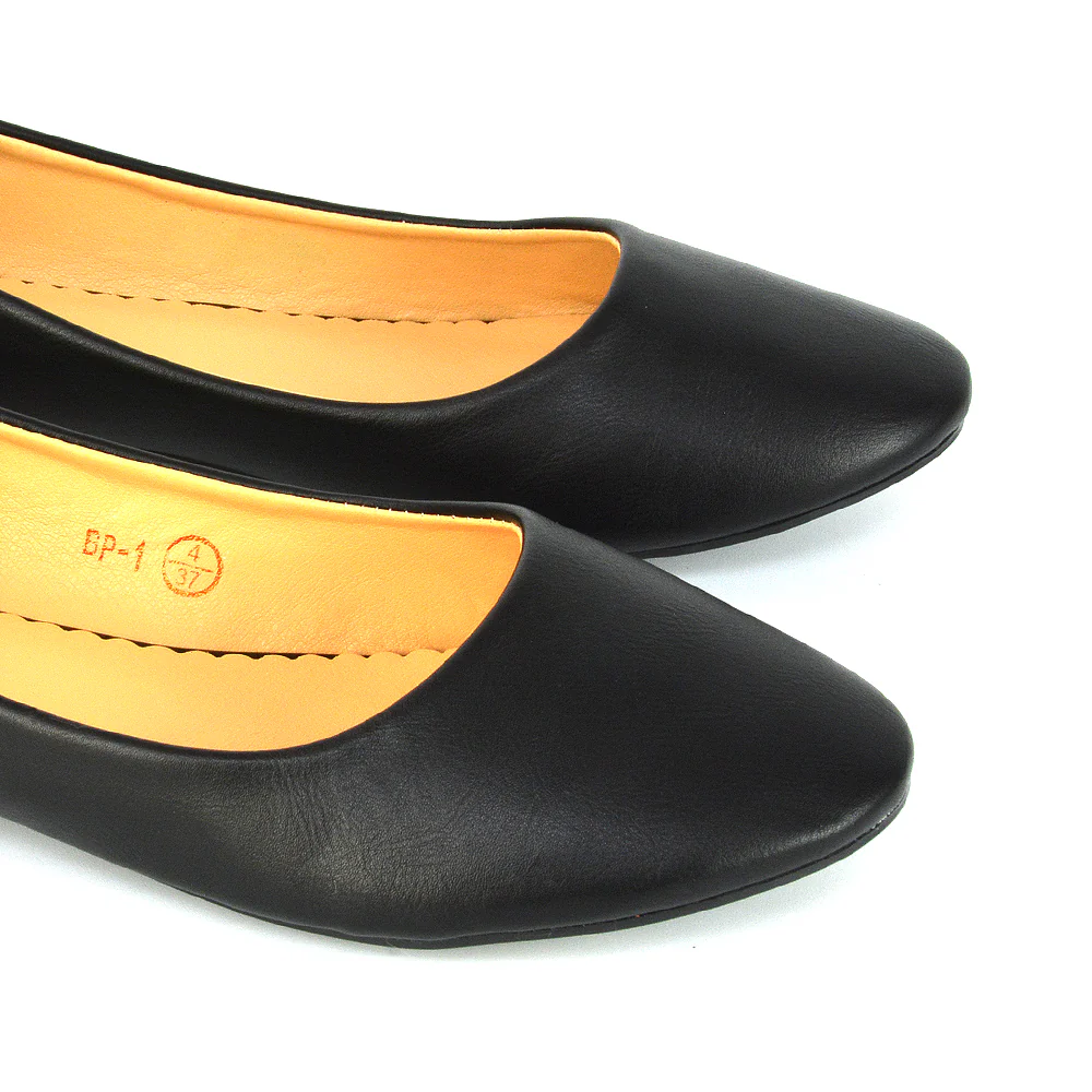 MALEFICENT FLAT BLOCK HIGH HEELED SLIP ON BALLERINA PUMP SHOES IN BLACK SYNTHETIC LEATHER - Image 14