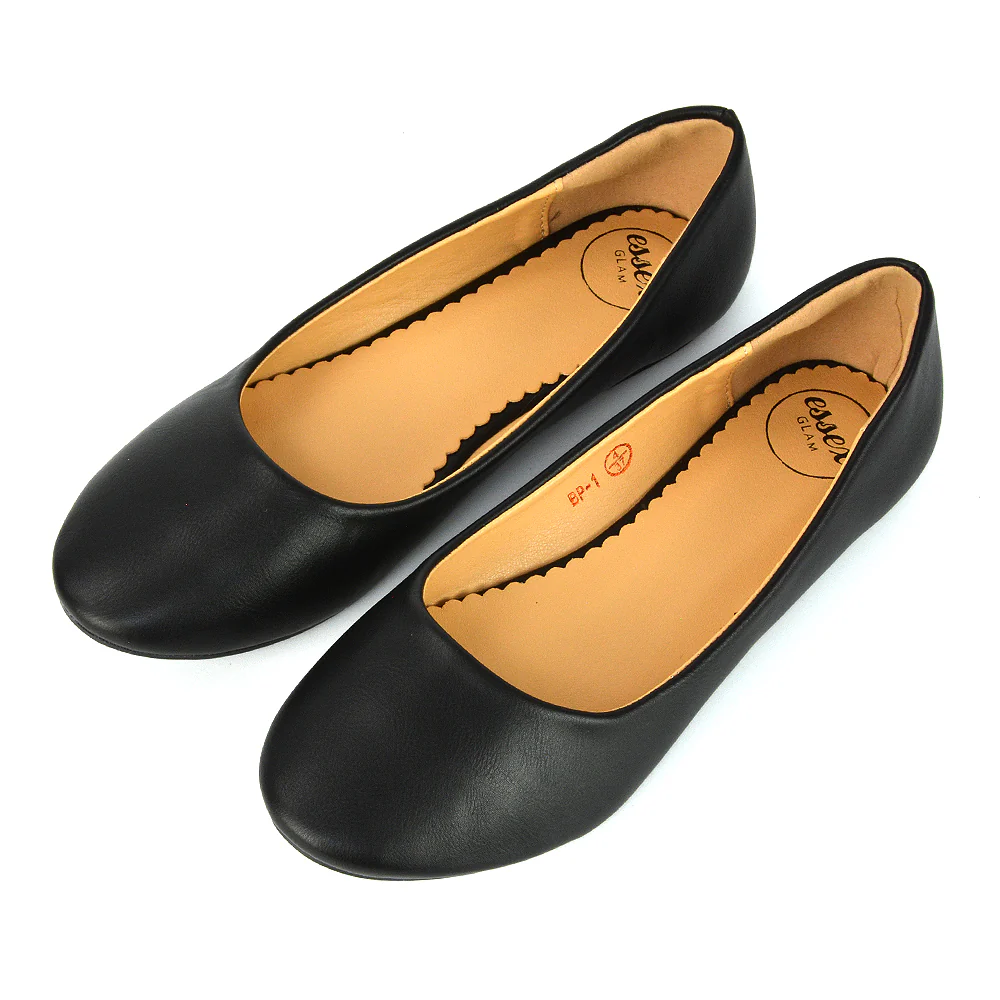 MALEFICENT FLAT BLOCK HIGH HEELED SLIP ON BALLERINA PUMP SHOES IN BLACK SYNTHETIC LEATHER - Image 15
