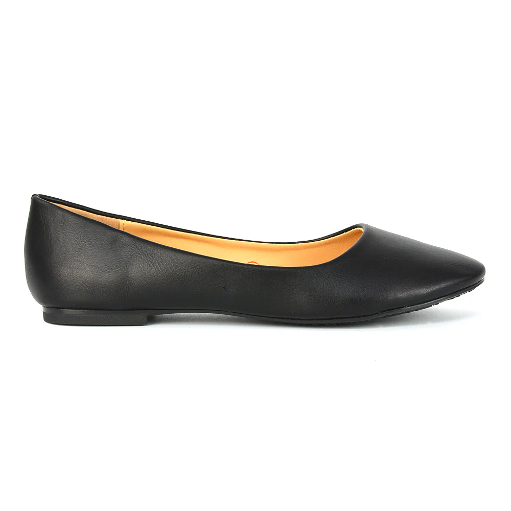 MALEFICENT FLAT BLOCK HIGH HEELED SLIP ON BALLERINA PUMP SHOES IN BLACK SYNTHETIC LEATHER - Image 28