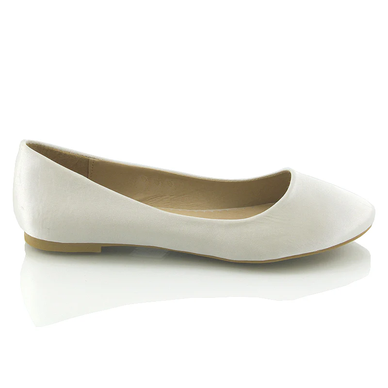 MALEFICENT FLAT BLOCK HIGH HEELED SLIP ON BALLERINA PUMP SHOES IN IVORY SATIN - Image 2