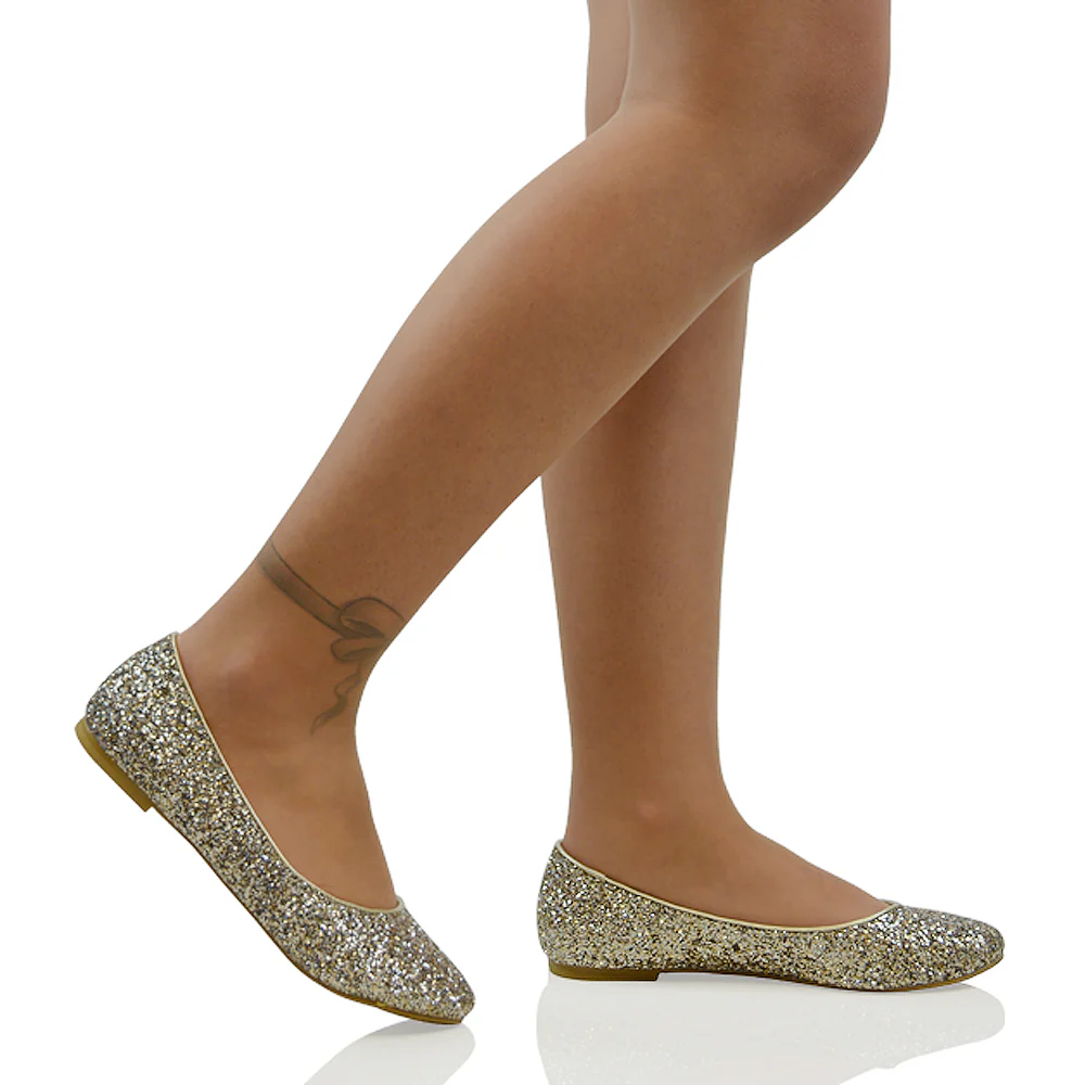 MALEFICENT FLAT BLOCK HIGH HEELED SLIP ON BALLERINA PUMP SHOES IN MULTI GLITTER - Image 11