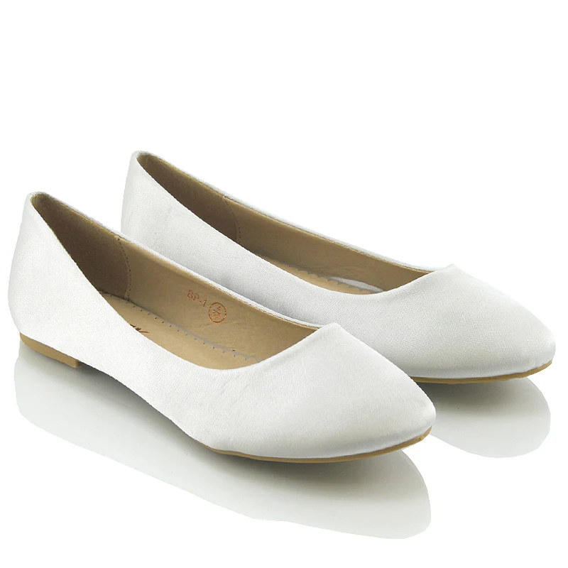 MALEFICENT FLAT BLOCK HIGH HEELED SLIP ON BALLERINA PUMP SHOES IN WHITE SATIN - Image 7