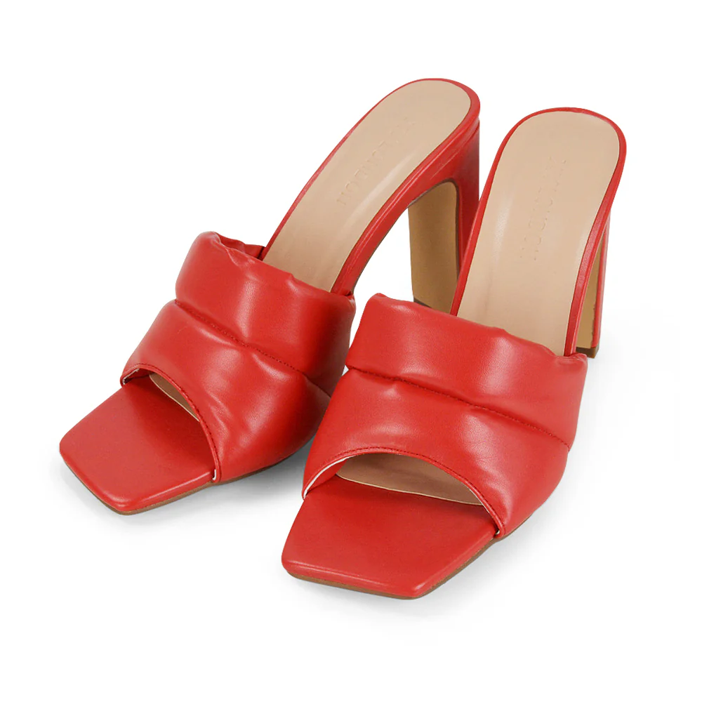 Mallory Square Toe Strappy Slip on Slim Block High Heel Mule Sandals in Nude - Image 20