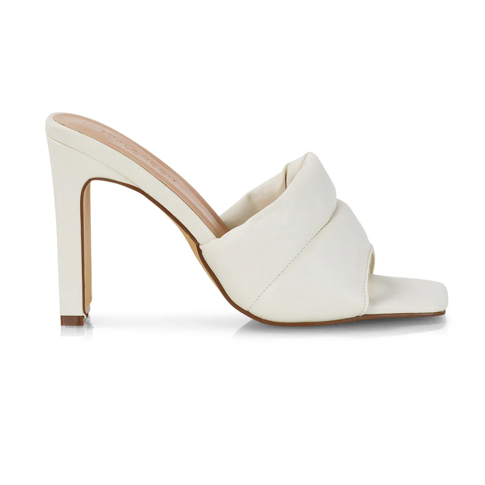 Mallory Square Toe Strappy Slip on Slim Block High Heel Mule Sandals in Nude - Image 79