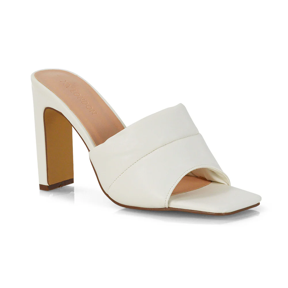 Mallory Square Toe Strappy Slip on Slim Block High Heel Mule Sandals in Nude - Image 83