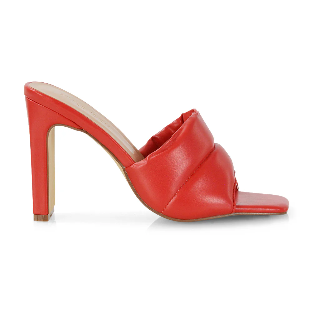 Mallory Square Toe Strappy Slip on Slim Block High Heel Mule Sandals in Nude - Image 9