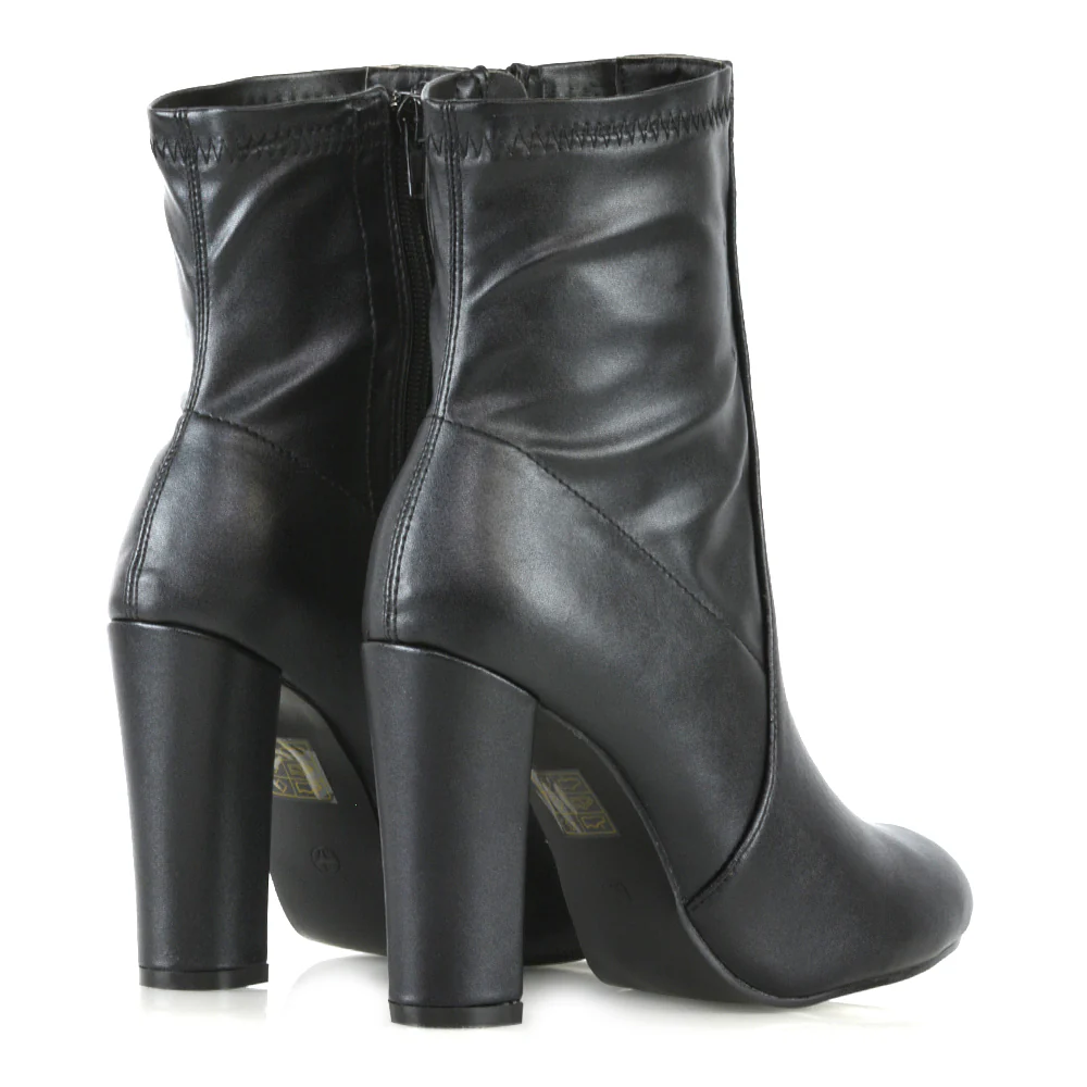 Margot Block High Heeled Zip-up Sock Ankle Boots in Black Synthetic Leather - Image 3