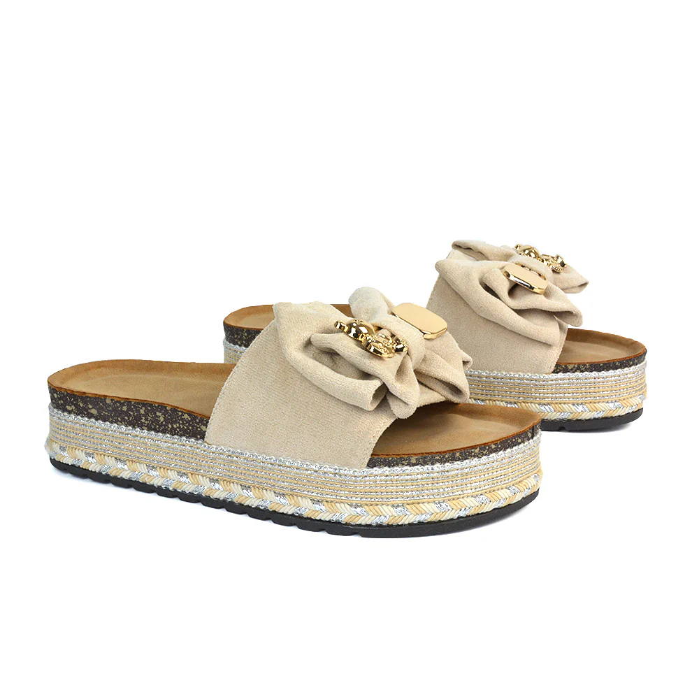 Margot Flatform Slip On Espadrille Summer Bow Wedge Heel Sandals in Black - Image 7