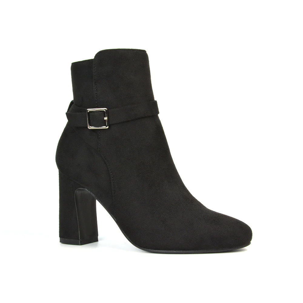 Maria Block High Heel Winter Zip Up Ankle Boots in Black Faux Suede - Image 6
