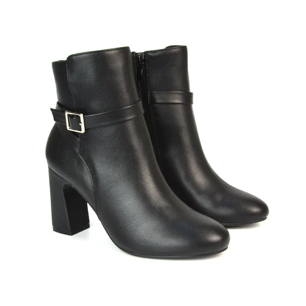 Maria Block High Heel Winter Zip Up Ankle Boots in Black Faux Suede - Image 10