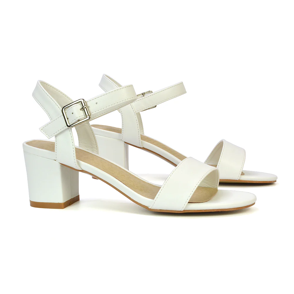 Mariana Strappy Buckle Up Mid Block Heel Sandals in Gold Metallic - Image 112