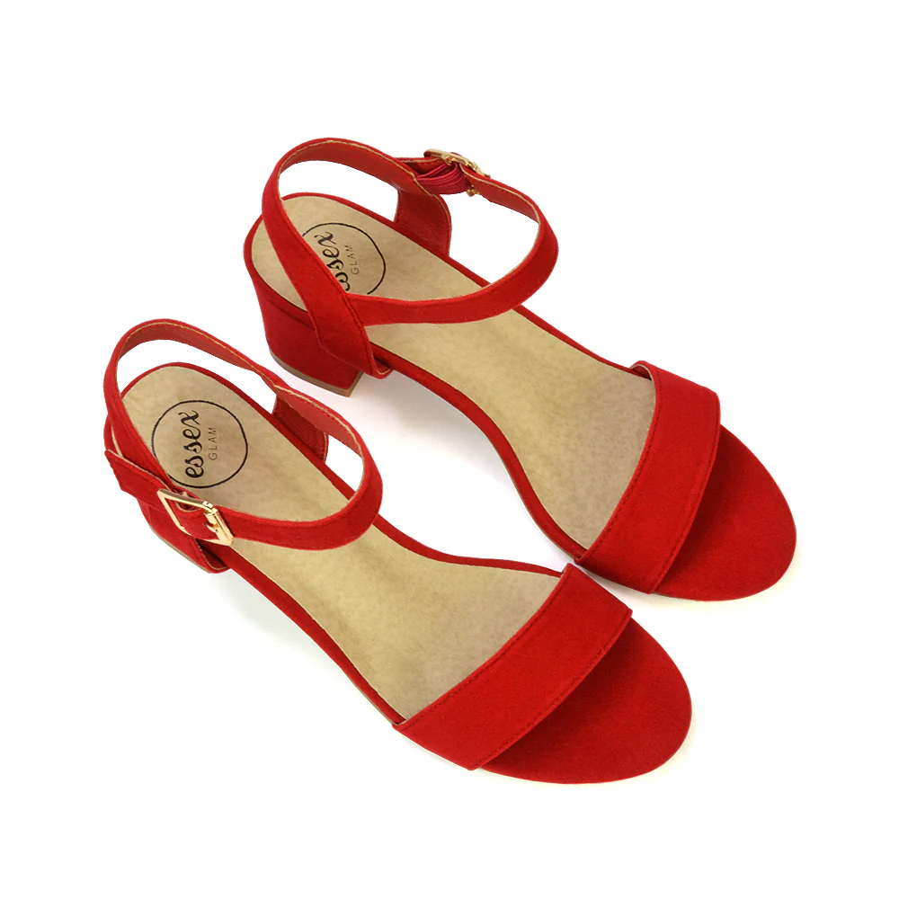 Mariana Strappy Buckle Up Mid Block Heel Sandals in Navy Faux Suede - Image 41