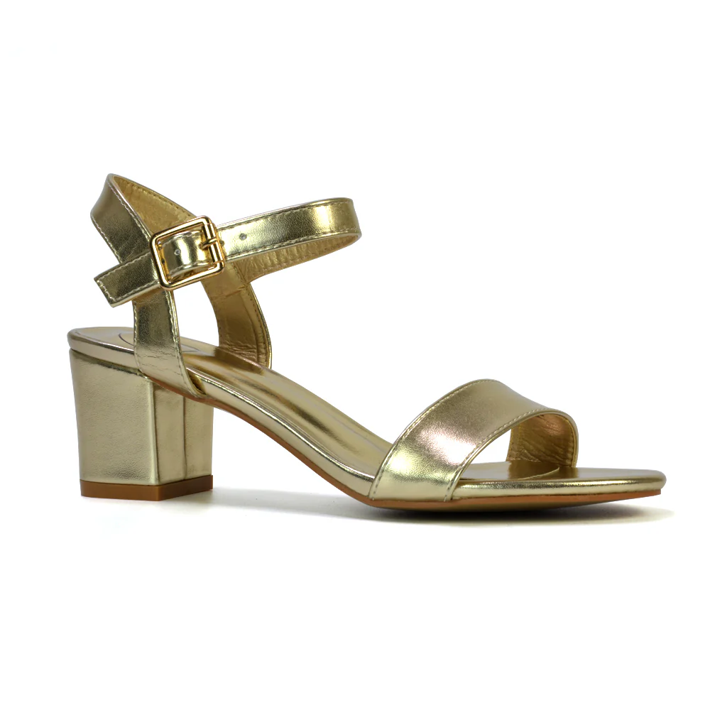 Mariana Strappy Buckle Up Mid Block Heel Sandals in Red Faux Suede - Image 181