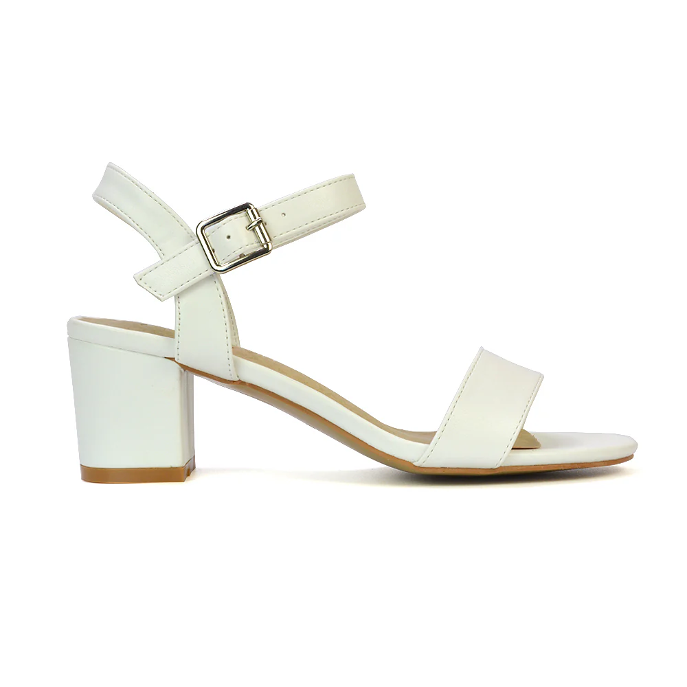 Mariana Strappy Buckle Up Mid Block Heel Sandals in Silver Metallic - Image 110
