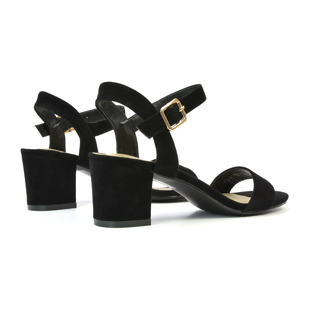 Mariana Strappy Buckle Up Mid Block Heel Sandals in Silver Metallic - Image 196