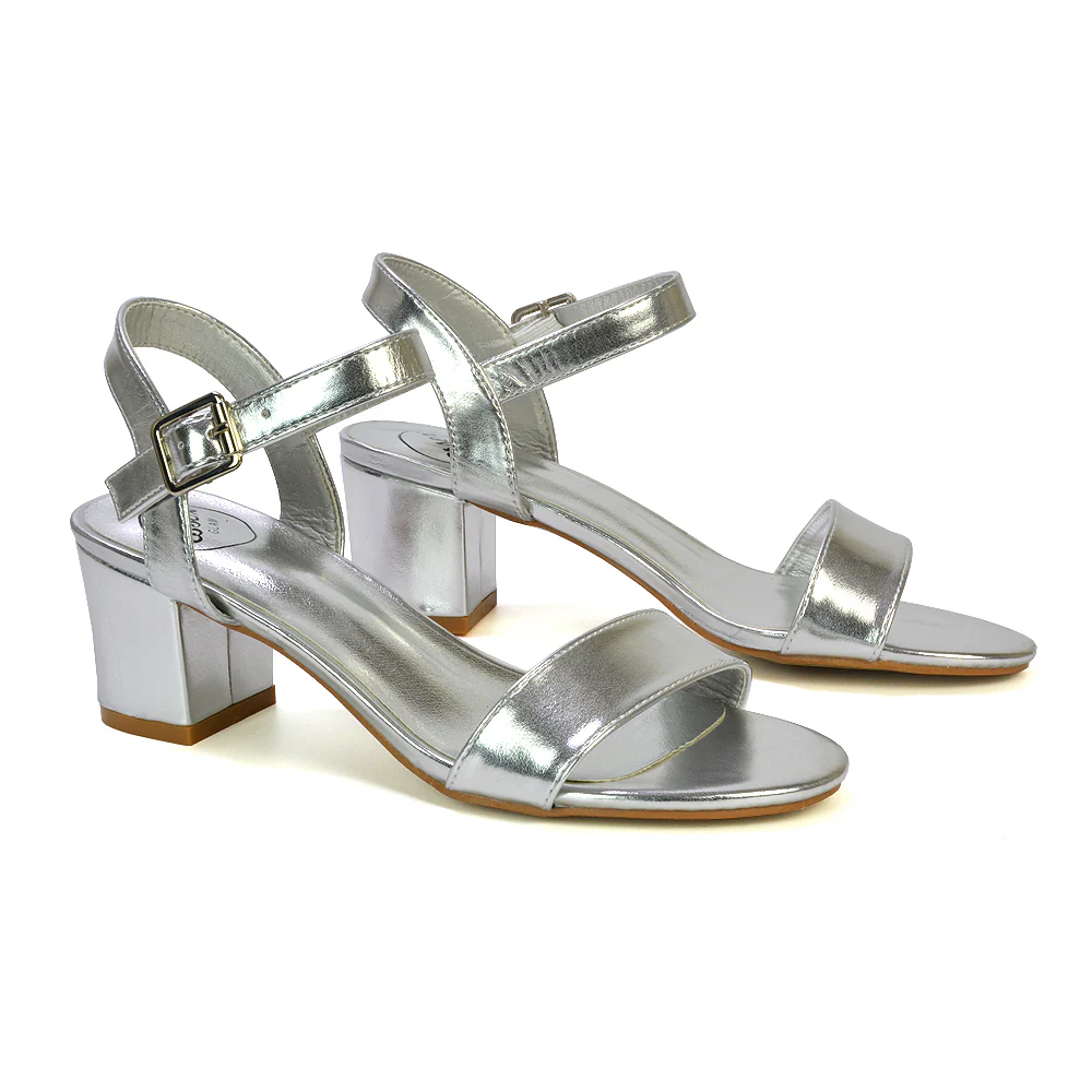 Mariana Strappy Buckle Up Mid Block Heel Sandals in White Synthetic Leather - Image 120
