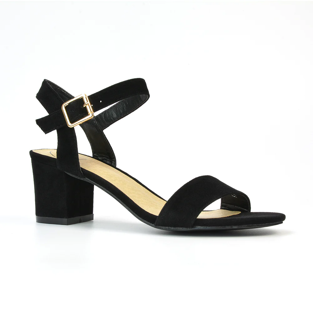 Mariana Strappy Buckle Up Mid Block Heel Sandals in White Synthetic Leather - Image 193