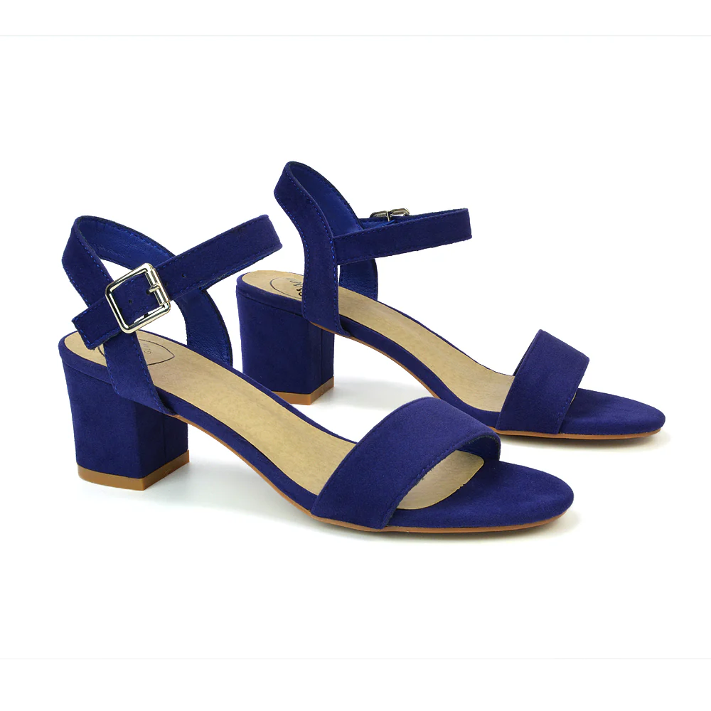 Mariana Strappy Buckle Up Mid Block Heel Sandals in White Synthetic Leather - Image 48