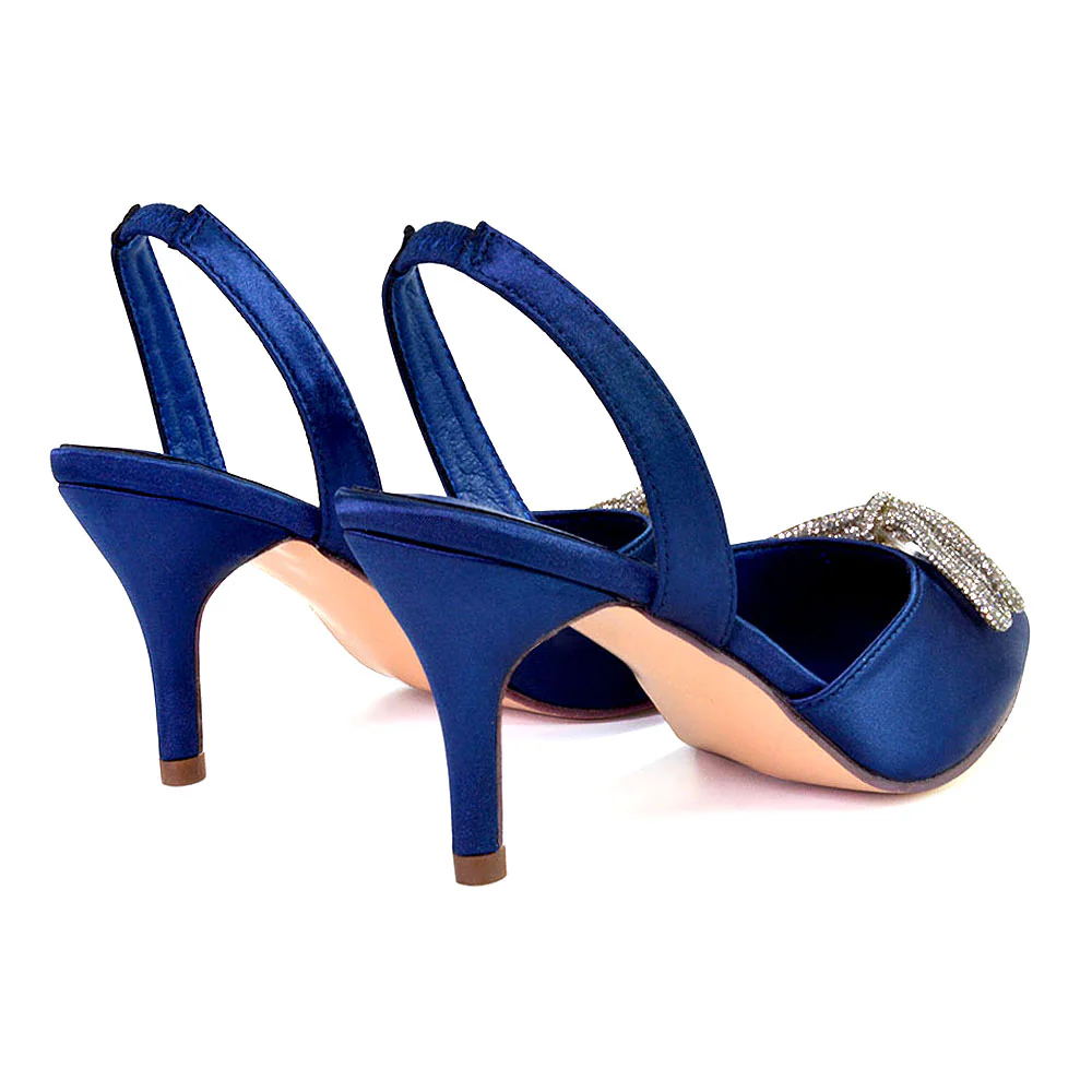 Marinah Wedding Shoes Diamante Bow Slingback Stiletto High Heel Court Shoes in Black - Image 15