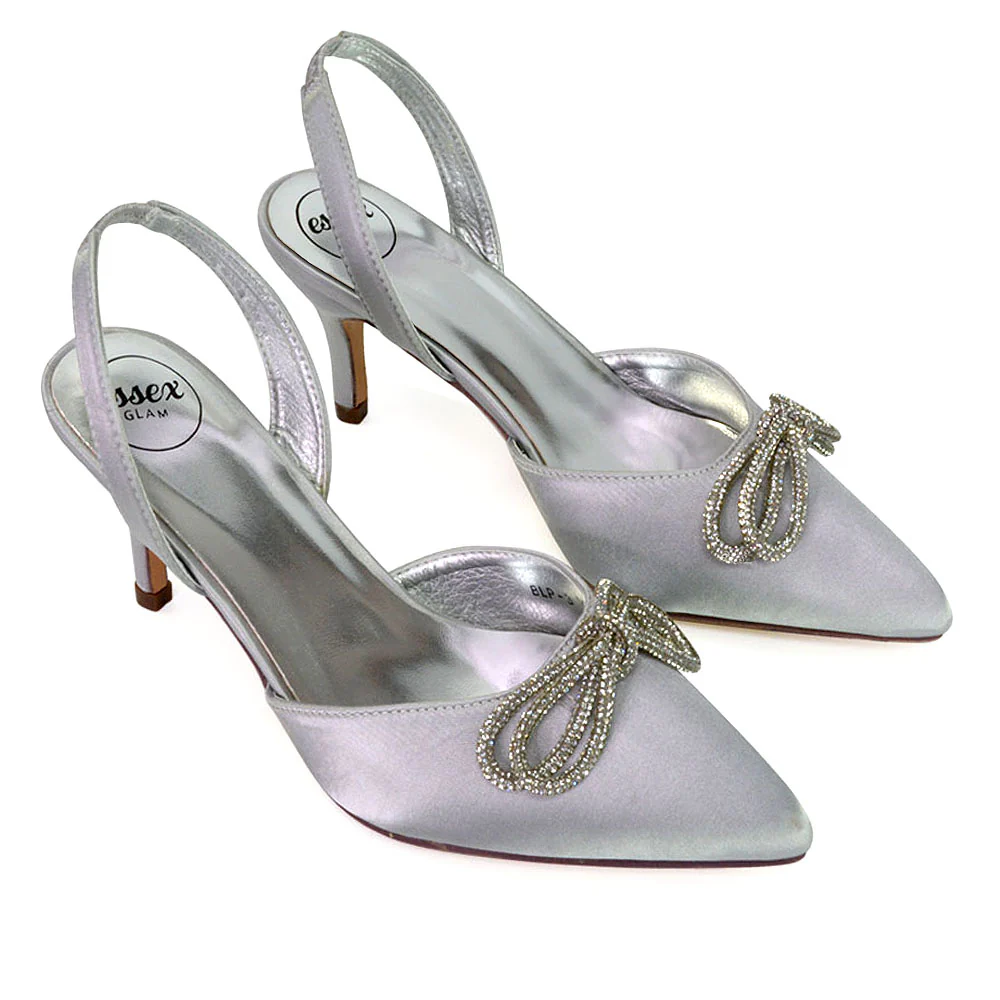 Marinah Wedding Shoes Diamante Bow Slingback Stiletto High Heel Court Shoes in Fuchsia - Image 131